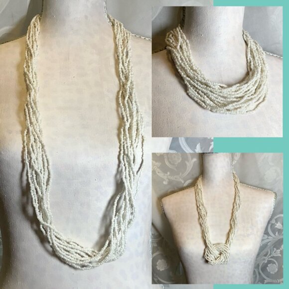 Multi-strand White Seed Bead Necklace Erica Lyons 37” - 41” Adjustable Versatile - Picture 1 of 11